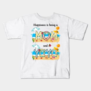 Happiness Is Being A Mom And Yaya Summer Beach Happy Mother's Kids T-Shirt